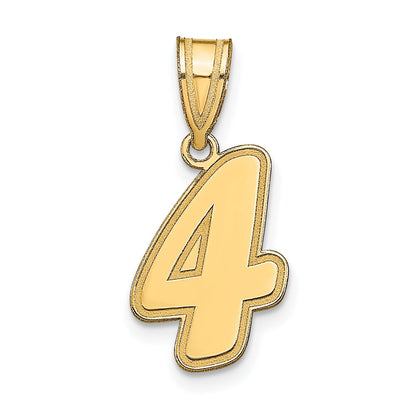 14K Yellow Gold Brushed Border Script Number 4 Pendant