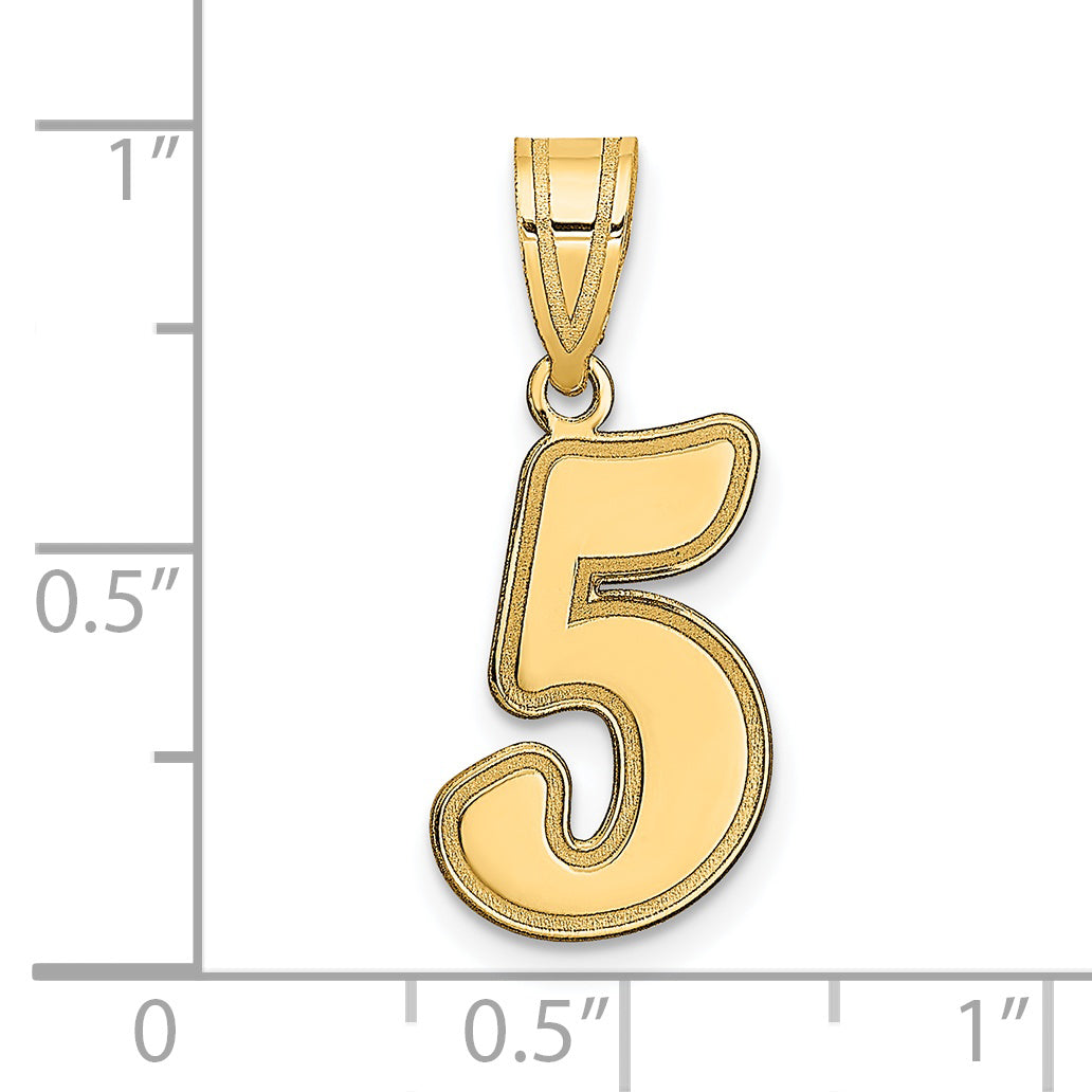 14K Yellow Gold Brushed Border Script Number 5 Pendant