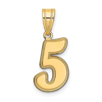14K Yellow Gold Brushed Border Script Number 5 Pendant