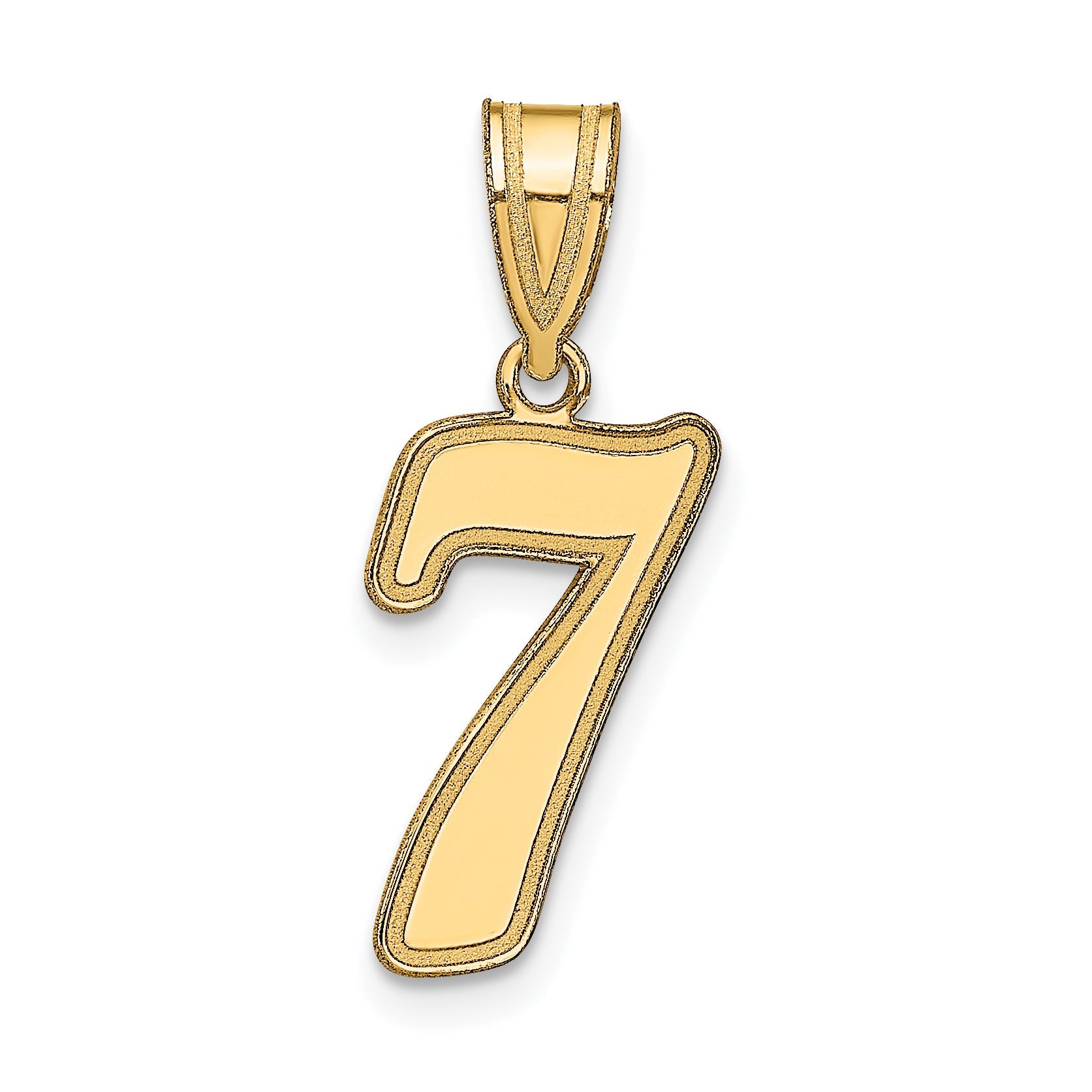 14K Yellow Gold Brushed Border Script Number 7 Pendant
