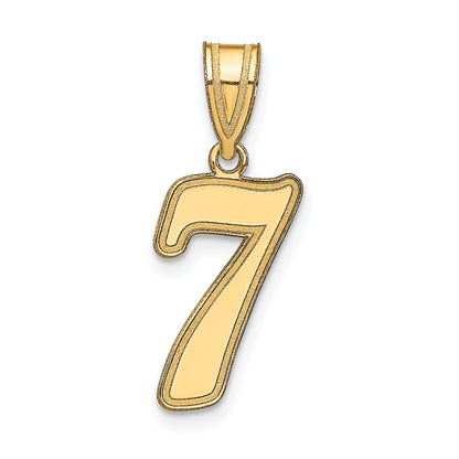 14K Yellow Gold Brushed Border Script Number 7 Pendant