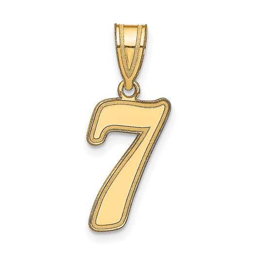 14K Yellow Gold Brushed Border Script Number 7 Pendant