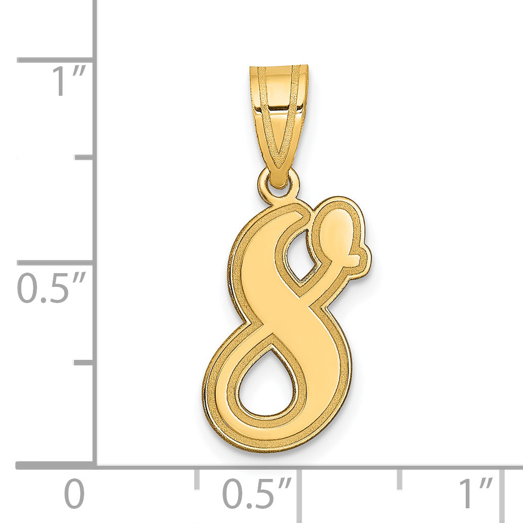 14K Yellow Gold Brushed Border Script Number 8 Pendant