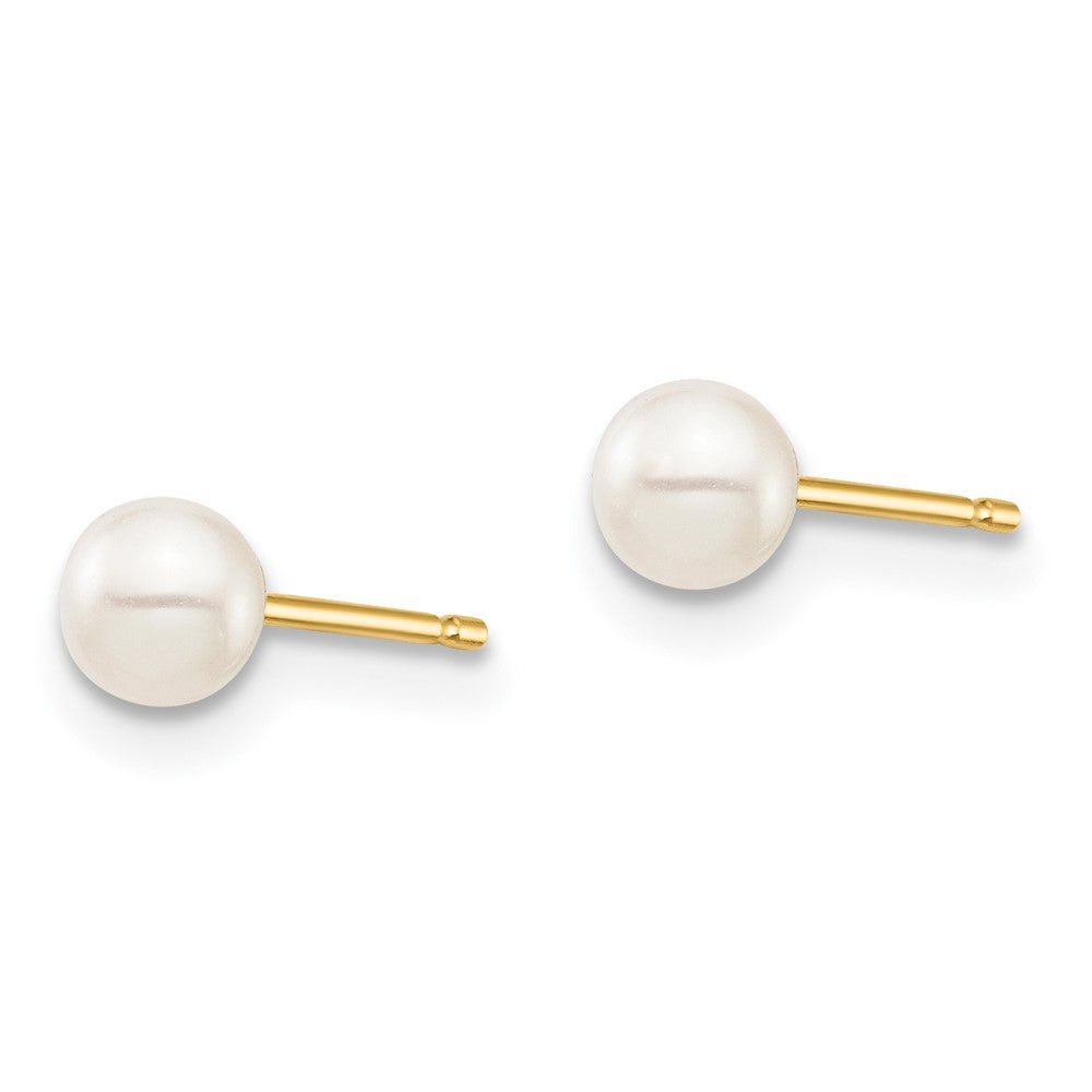 14K Yellow Gold Madi K 3-4mm White Round Freshwater Cultured Pearl Stud Post Earrings