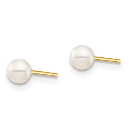 14K Yellow Gold Madi K 3-4mm White Round Freshwater Cultured Pearl Stud Post Earrings