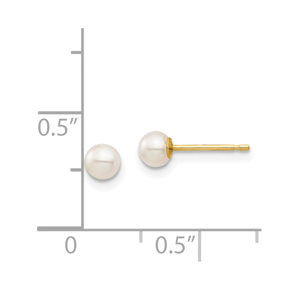 14K Yellow Gold Madi K 3-4mm White Round Freshwater Cultured Pearl Stud Post Earrings