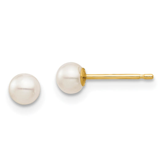 14K Yellow Gold Madi K 3-4mm White Round Freshwater Cultured Pearl Stud Post Earrings