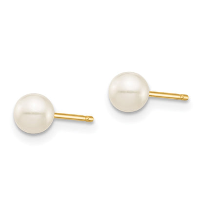 14K Yellow Gold Madi K 4-5mm White Round Freshwater Cultured Pearl Stud Post Earrings