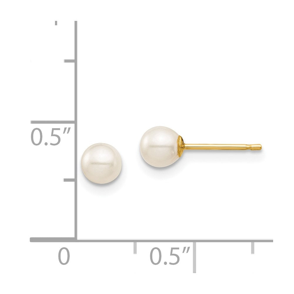 14K Yellow Gold Madi K 4-5mm White Round Freshwater Cultured Pearl Stud Post Earrings