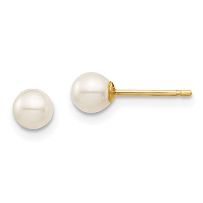 14K Yellow Gold Madi K 4-5mm White Round Freshwater Cultured Pearl Stud Post Earrings