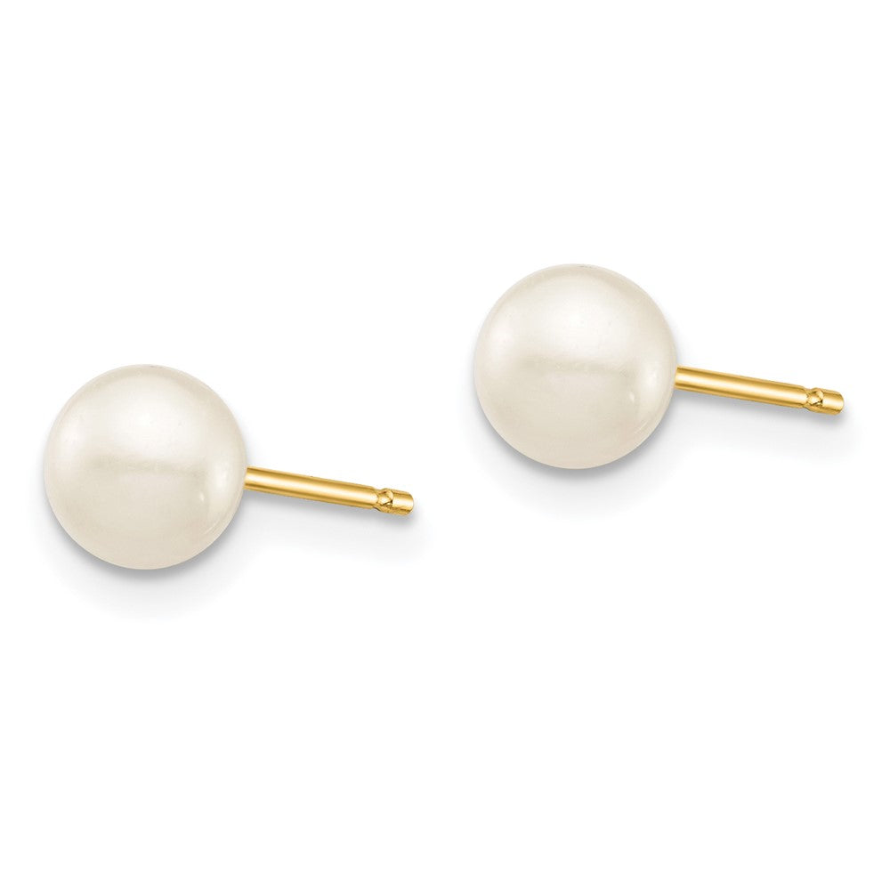 14K Yellow Gold Madi K 5-6mm White Round Freshwater Cultured Pearl Stud Post Earrings