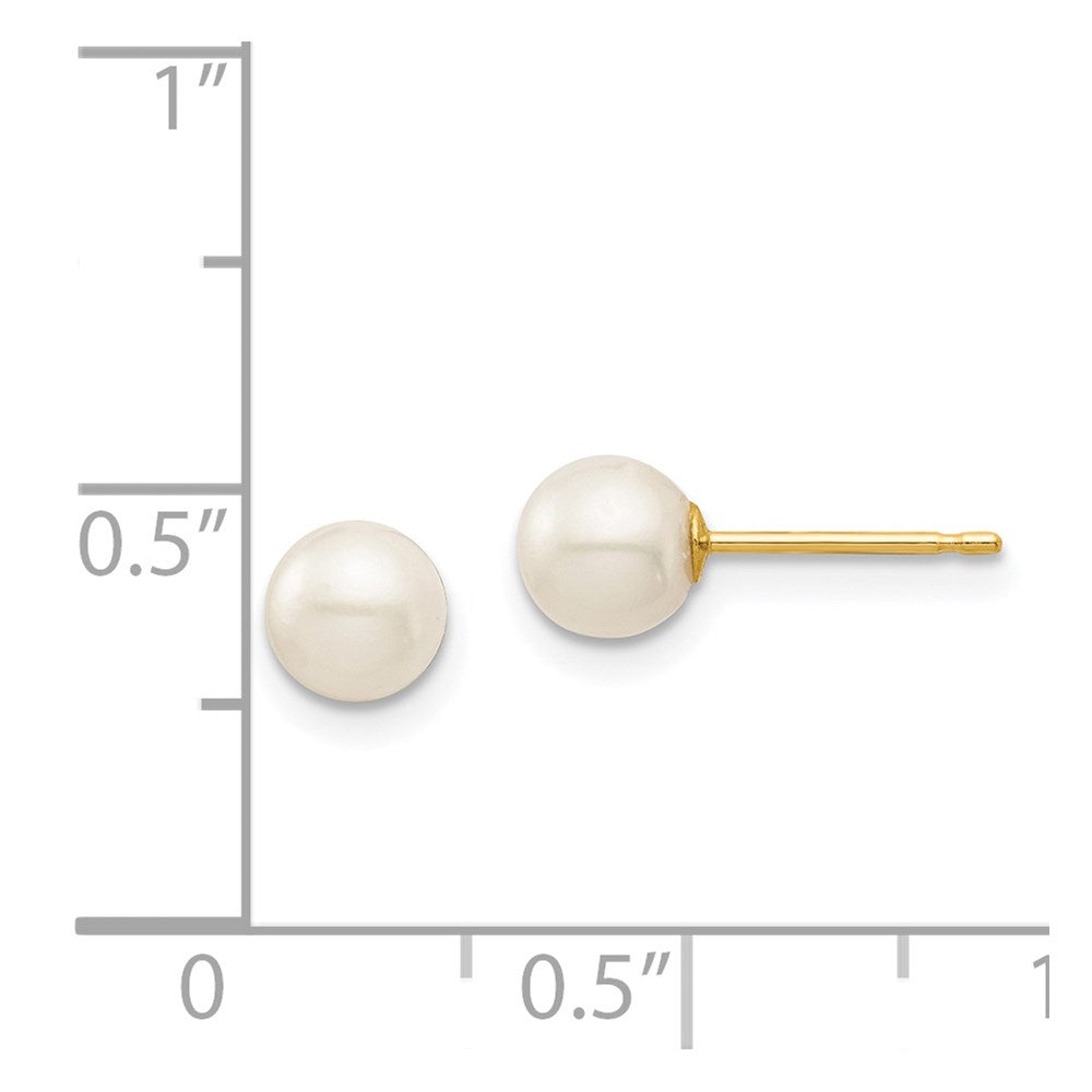 14K Yellow Gold Madi K 5-6mm White Round Freshwater Cultured Pearl Stud Post Earrings