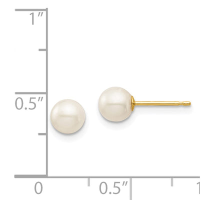 14K Yellow Gold Madi K 5-6mm White Round Freshwater Cultured Pearl Stud Post Earrings