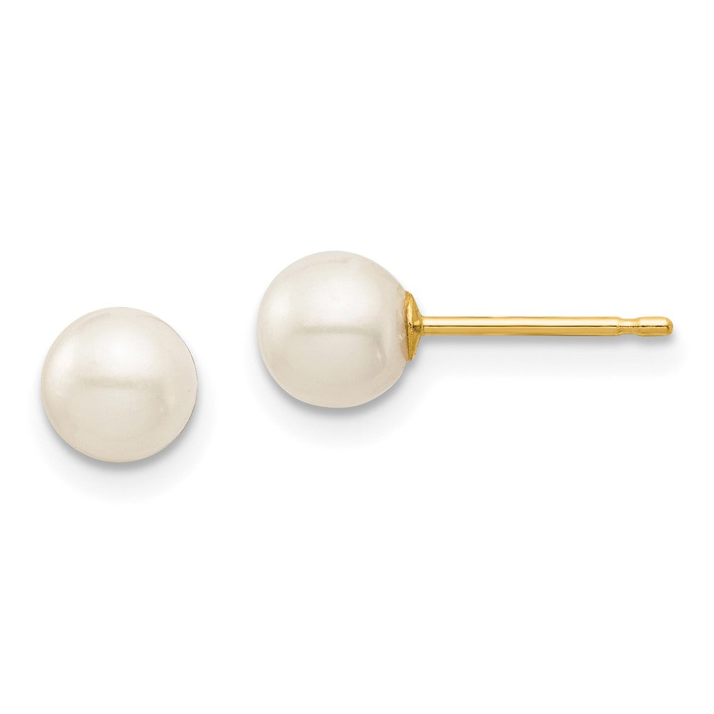 14K Yellow Gold Madi K 5-6mm White Round Freshwater Cultured Pearl Stud Post Earrings