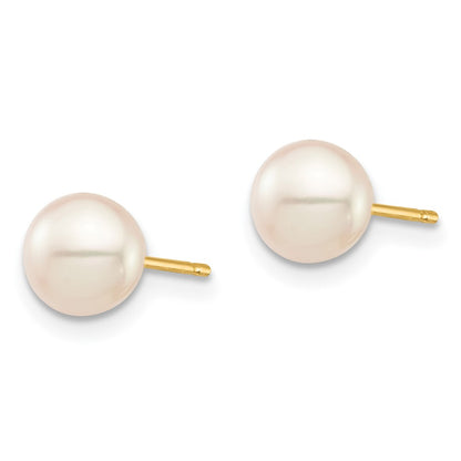14K Yellow Gold Madi K 6-7mm White Round Freshwater Cultured Pearl Stud Post Earrings