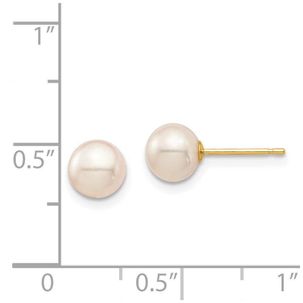 14K Yellow Gold Madi K 6-7mm White Round Freshwater Cultured Pearl Stud Post Earrings