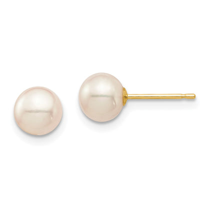 14K Yellow Gold Madi K 6-7mm White Round Freshwater Cultured Pearl Stud Post Earrings