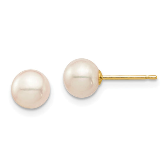 14K Yellow Gold Madi K 6-7mm White Round Freshwater Cultured Pearl Stud Post Earrings