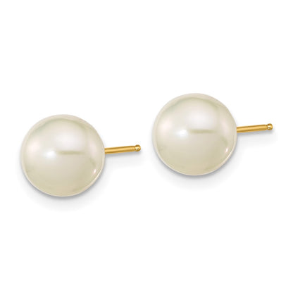 14K Yellow Gold Madi K 7-8mm White Round Freshwater Cultured Pearl Stud Post Earrings