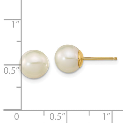 14K Yellow Gold Madi K 7-8mm White Round Freshwater Cultured Pearl Stud Post Earrings