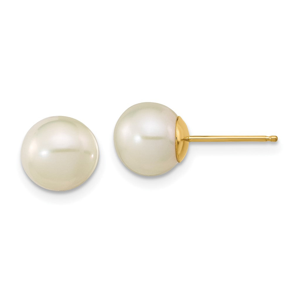 14K Yellow Gold Madi K 7-8mm White Round Freshwater Cultured Pearl Stud Post Earrings