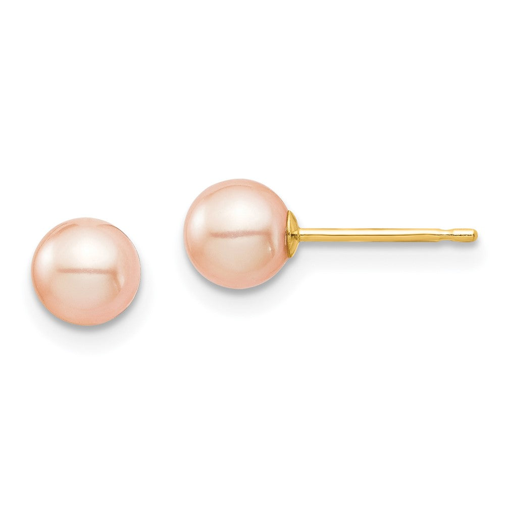 14K Yellow Gold Madi K 5-6mm Pink Round Fw Cultured Pearl Stud Post Earrings