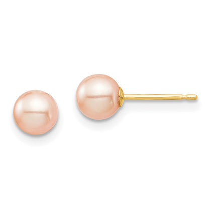 14K Yellow Gold Madi K 5-6mm Pink Round Fw Cultured Pearl Stud Post Earrings