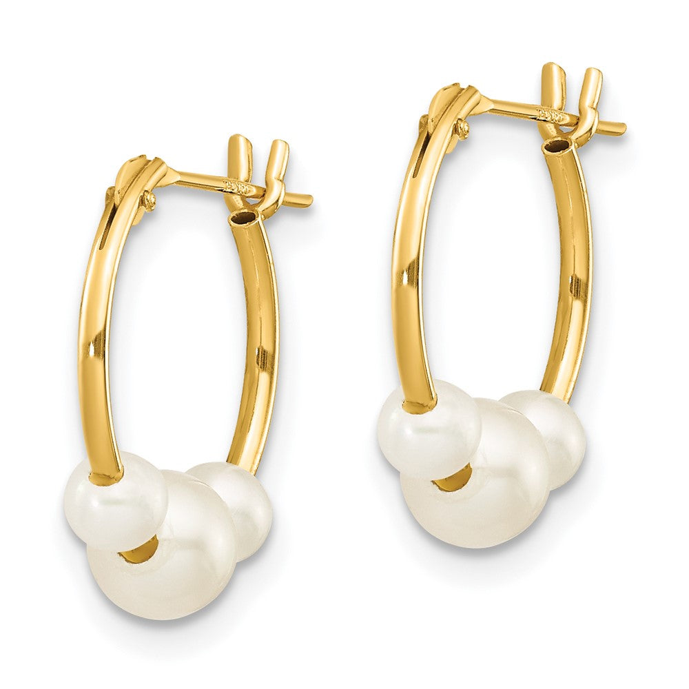 14K Yellow Gold Madi K White Semi-Round Freshwater Cultured 3 Pearl Hoop Earrings