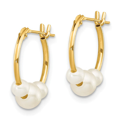 14K Yellow Gold Madi K White Semi-Round Freshwater Cultured 3 Pearl Hoop Earrings