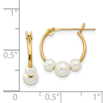 14K Yellow Gold Madi K White Semi-Round Freshwater Cultured 3 Pearl Hoop Earrings