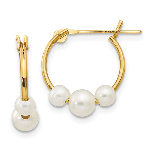 14K Yellow Gold Madi K White Semi-Round Freshwater Cultured 3 Pearl Hoop Earrings
