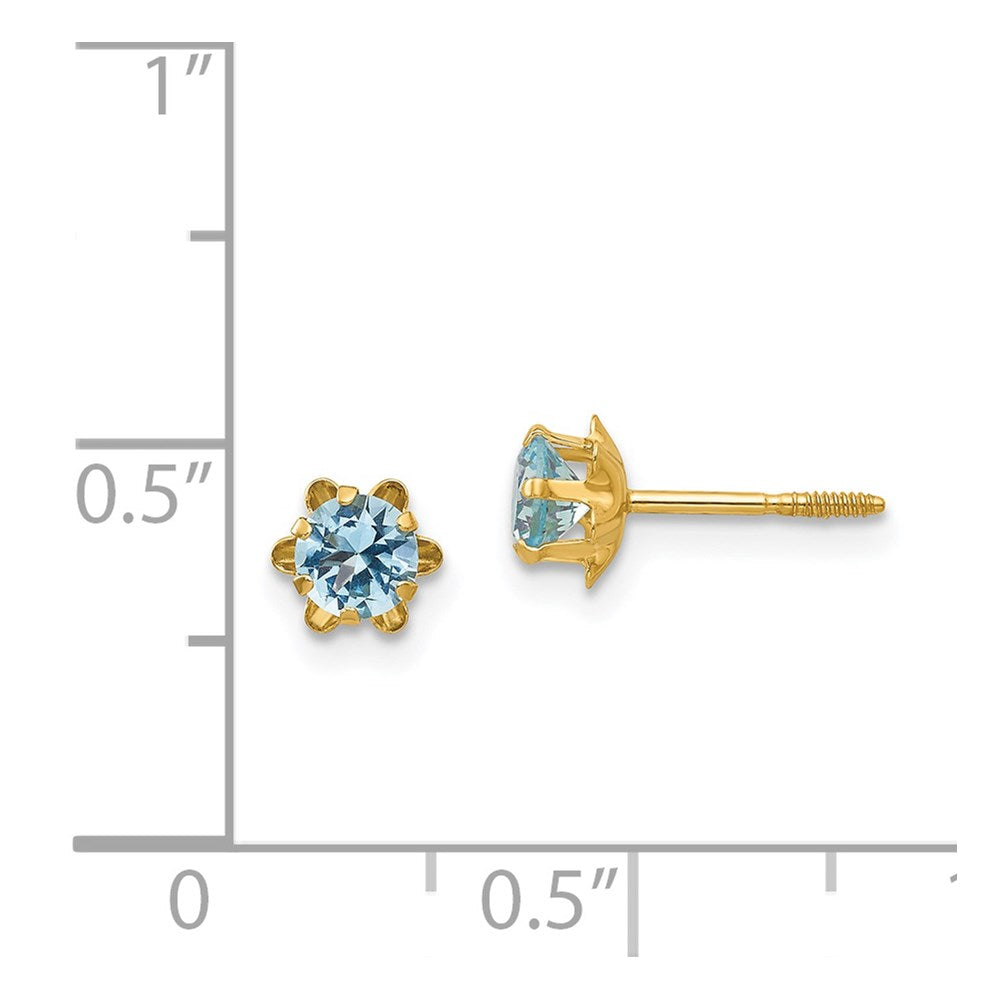14K Yellow Gold Madi K 4mm Cz Birthstone (Mar) Screwback Earrings