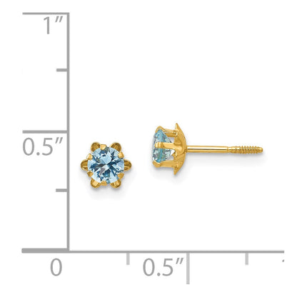 14K Yellow Gold Madi K 4mm Cz Birthstone (Mar) Screwback Earrings