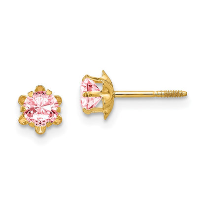14K Yellow Gold Madi K 4mm Cz Birthstone (Oct) Screwback Earrings