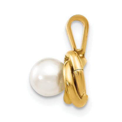 14K Yellow Gold Madi K 4mm White Round Freshwater Cultured Pearl Love Knot Pendant