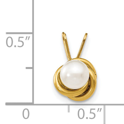 14K Yellow Gold Madi K 4mm White Round Freshwater Cultured Pearl Love Knot Pendant