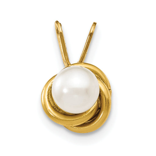 14K Yellow Gold Madi K 4mm White Round Freshwater Cultured Pearl Love Knot Pendant