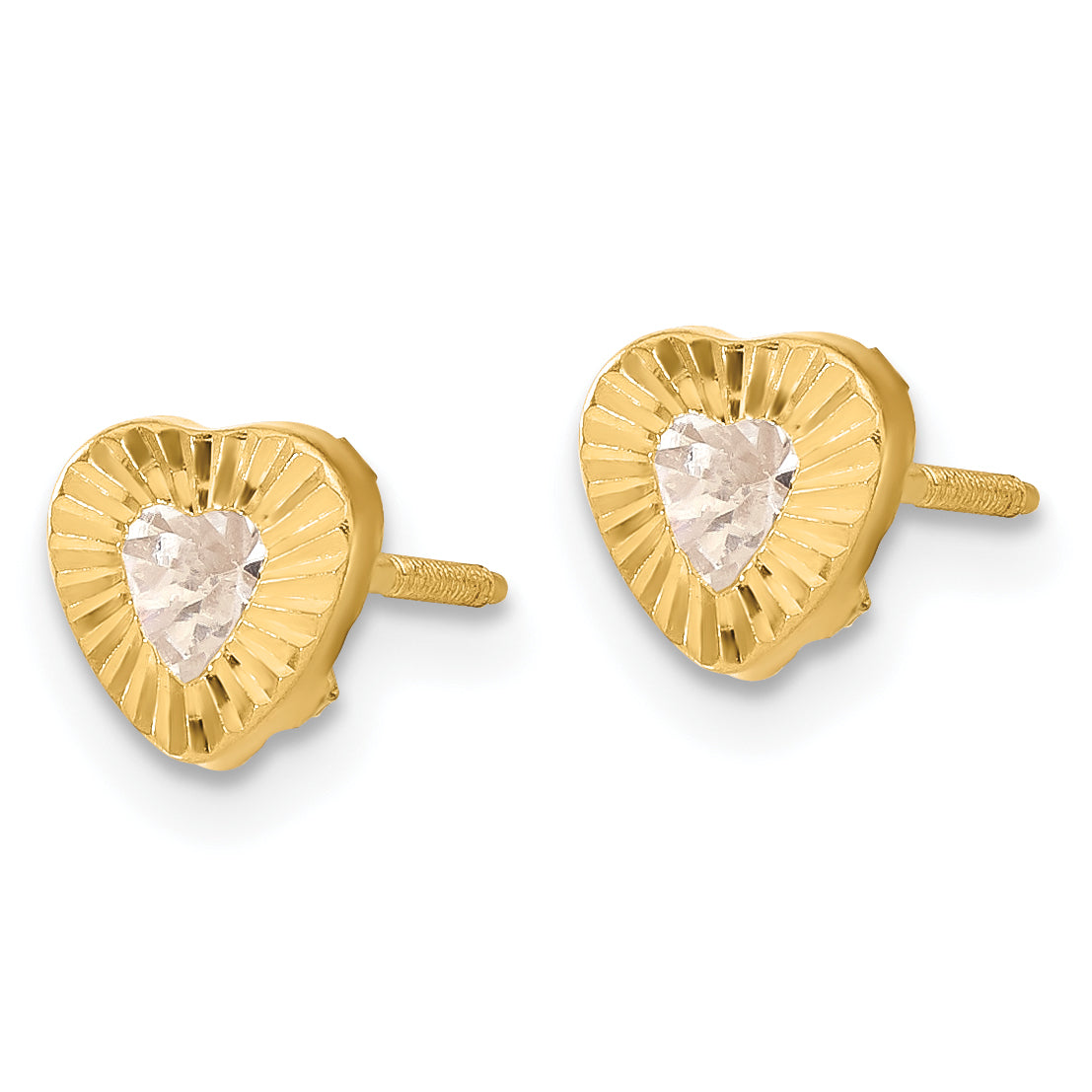 14K Yellow Gold Madi K Diamond-Cut Cz Heart Post Earrings