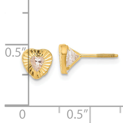 14K Yellow Gold Madi K Diamond-Cut Cz Heart Post Earrings