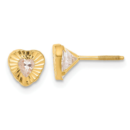 14K Yellow Gold Madi K Diamond-Cut Cz Heart Post Earrings