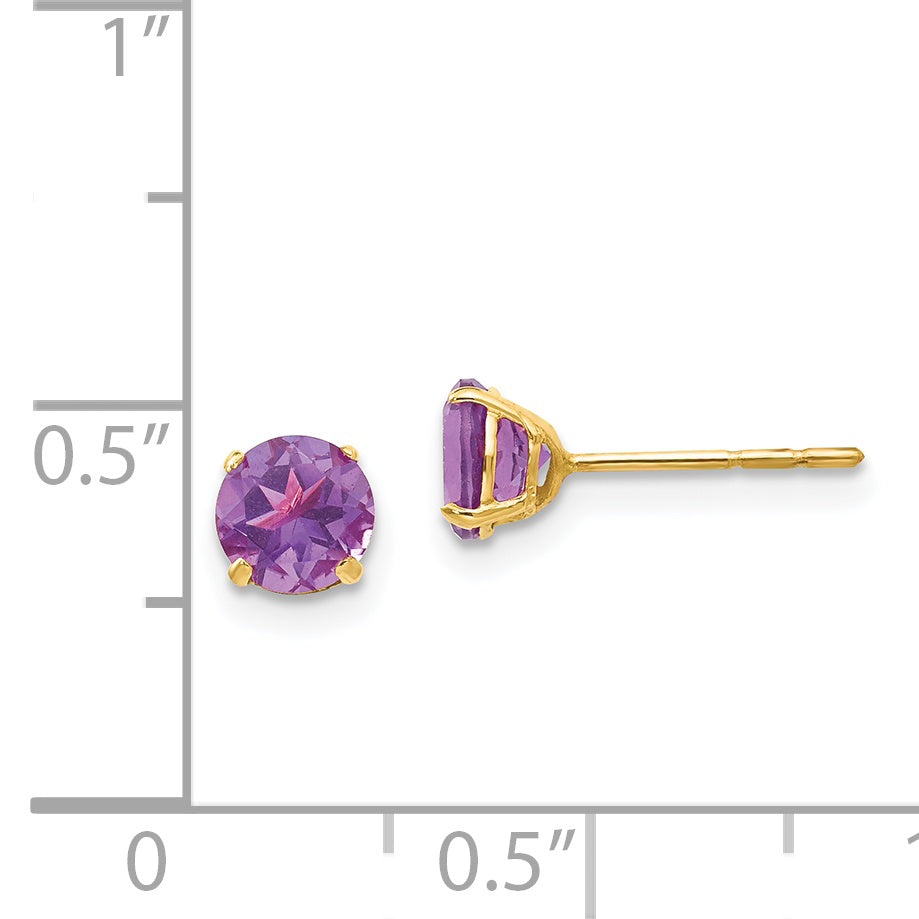 14K Yellow Gold Madi K Round Amethyst 5mm Post Earrings