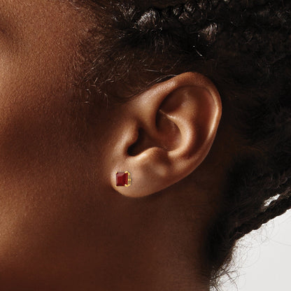 14K Yellow Gold Madi K Ruby 5mm Square Post Earrings