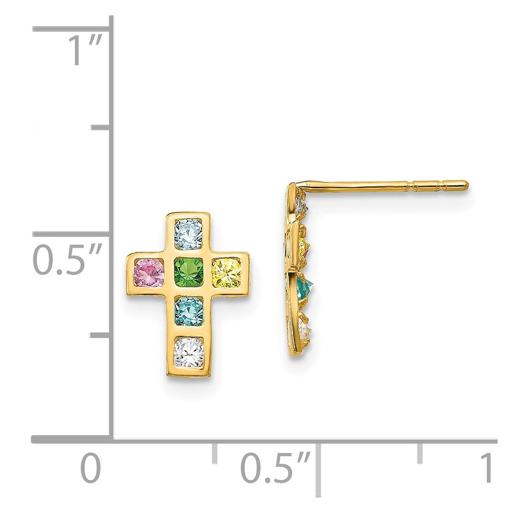 14K Yellow Gold Madi K Multi-Colored Cz Cross Post Earrings