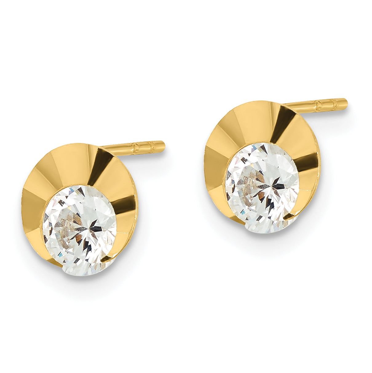 14K Yellow Gold 14Ky Madi K Childrens Polished Diamond-Cut Cz Circle Post Earrings