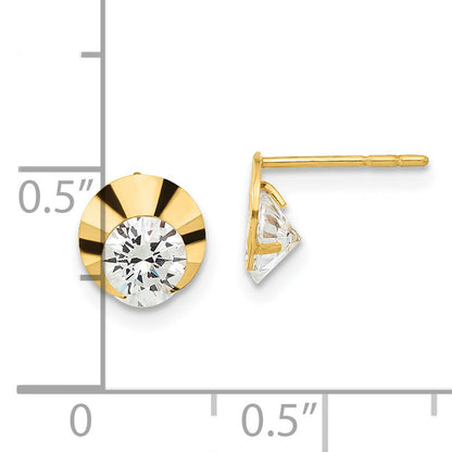14K Yellow Gold 14Ky Madi K Childrens Polished Diamond-Cut Cz Circle Post Earrings