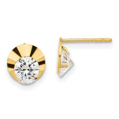 14K Yellow Gold 14Ky Madi K Childrens Polished Diamond-Cut Cz Circle Post Earrings