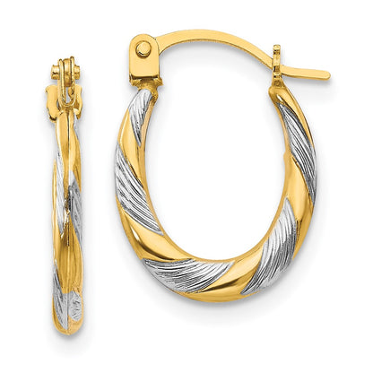 14K Yellow & Rhodium Madi K W/Rhodium Twist Hoop Earrings