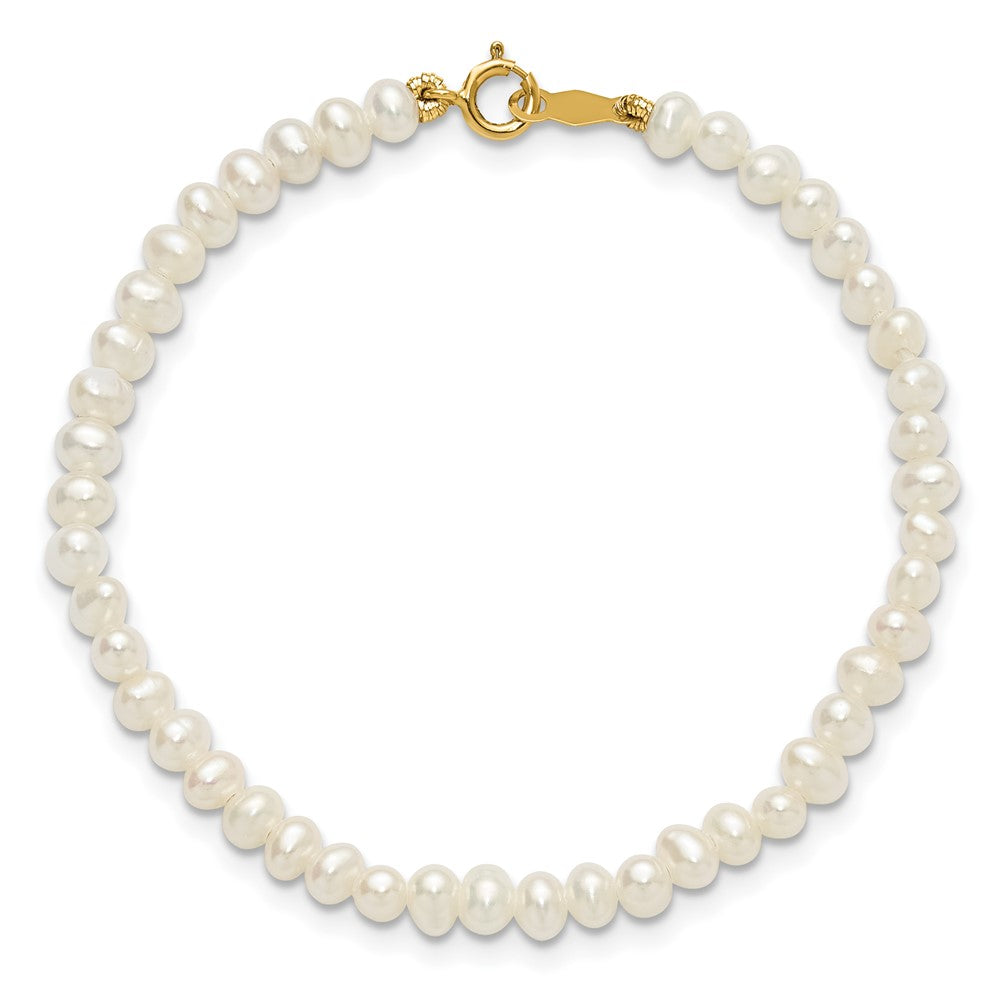14K Yellow Gold Madi K White Fwc Pearl 15 Necklace, Earrings & 5.5 Bracelet 3Pc Set
