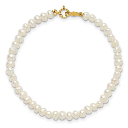 14K Yellow Gold Madi K White Fwc Pearl 15 Necklace, Earrings & 5.5 Bracelet 3Pc Set