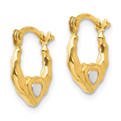 14K Yellow & Rhodium Madi K W/Rhodium Heart Hollow Hoop Earrings